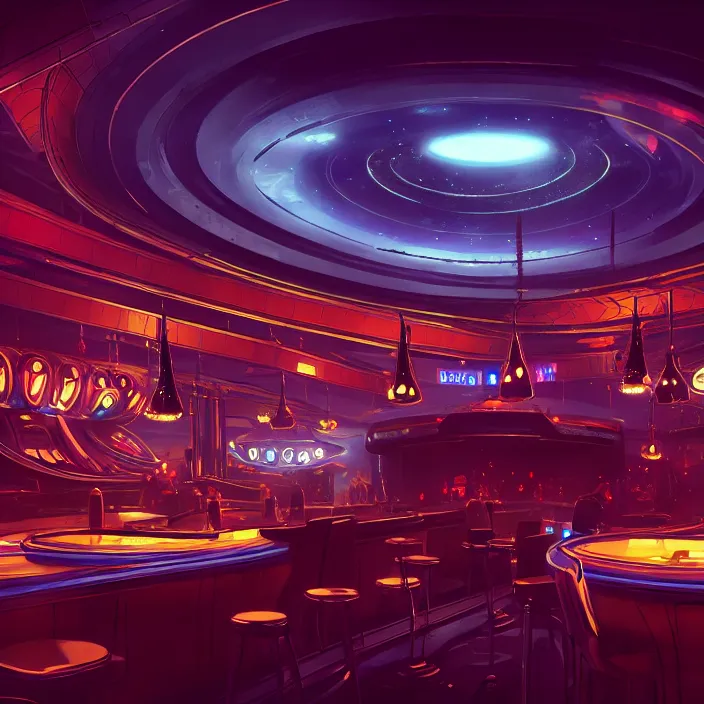 Image similar to a bar in an alien casino, masterpiece, trending on artstation, featured on pixiv, cinematic composition, dramatic pose, beautiful lighting, sharp, details, hyper - detailed, hd, hdr, 4 k, 8 k