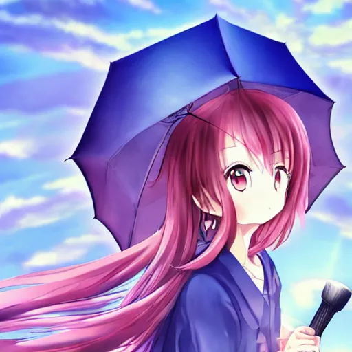 Prompt: Anime girl with magical umbrella mobile wallpaper