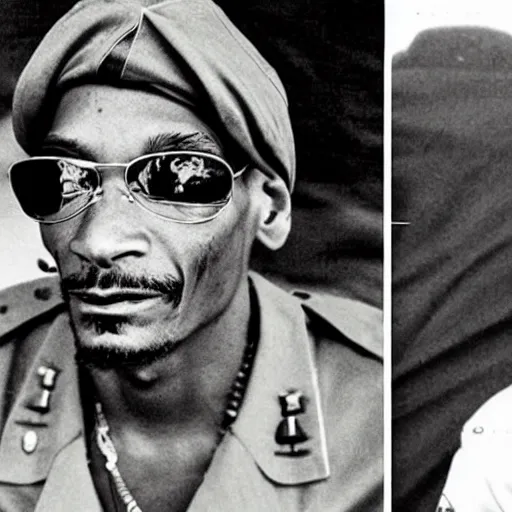 Prompt: Snoop Dogg as a soldier in Vietnam, award winning historical photograph