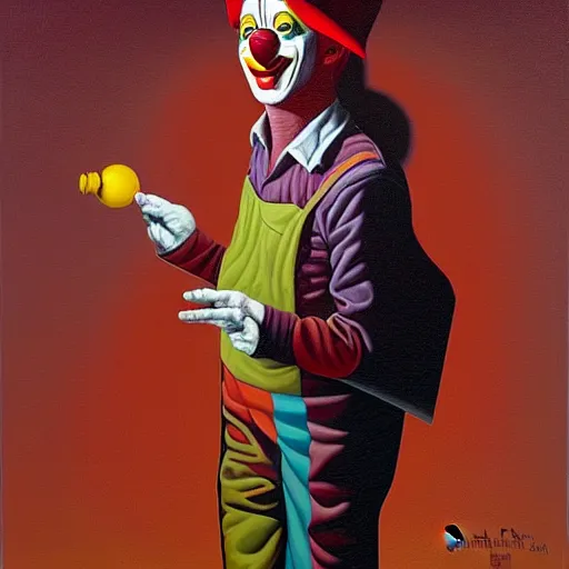 Image similar to a candy - colored clown they call the sandman tiptoes to my room every night. by jeffrey smith, oil on canvas