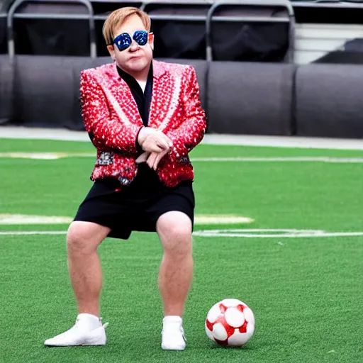 Prompt: Elton John plays football