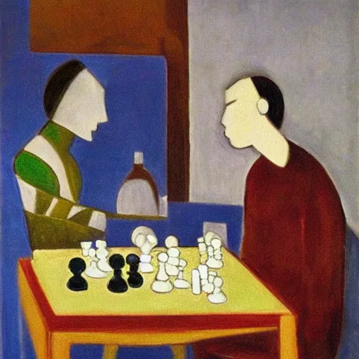 Image similar to An oil painting by Matisse of a humanoid robot playing chess