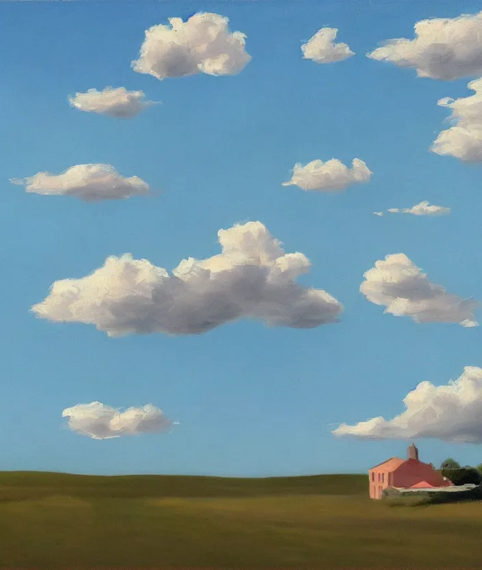 Prompt: baby blue sky with aesthetic clouds, in the style of edward hopper, very fine brushstrokes, 4 k,