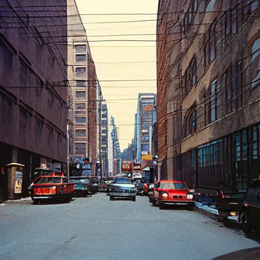 Image similar to street of brooklin 1 9 8 9, hyper detailed, kodachrome photo