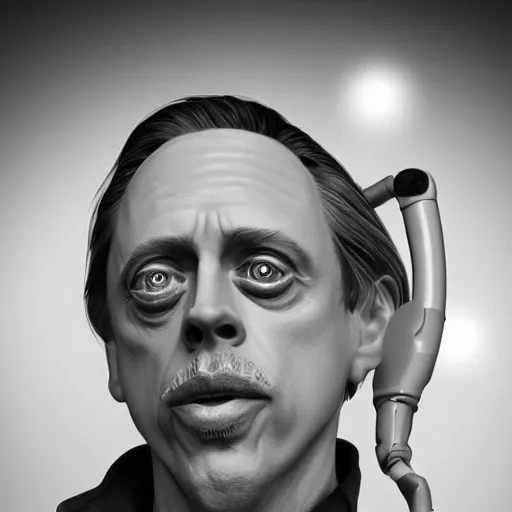 Image similar to black and white photo of steve buscemi on the moon ultra detailed, 8 k, trending on artstation, award - winning art,