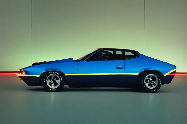 Image similar to designed by giorgetto giugiaro stylized poser of a single 1 9 7 3 bmw m 1 chevelle, thick neon lights, ektachrome photograph, volumetric lighting, f 8 aperture, cinematic eastman 5 3 8 4 film