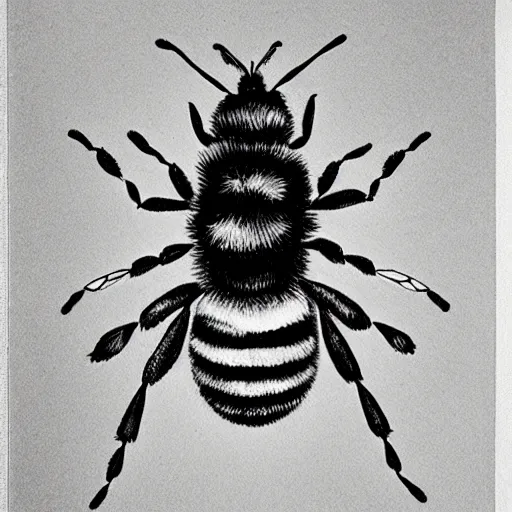Prompt: bee, black and white, botanical illustration