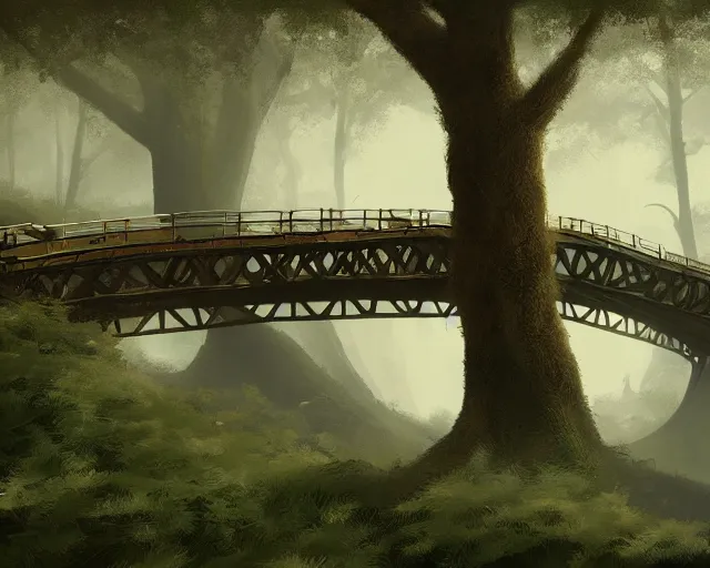 Prompt: bridge in the forest, andre shulze, brian despain, chris mars, artstation