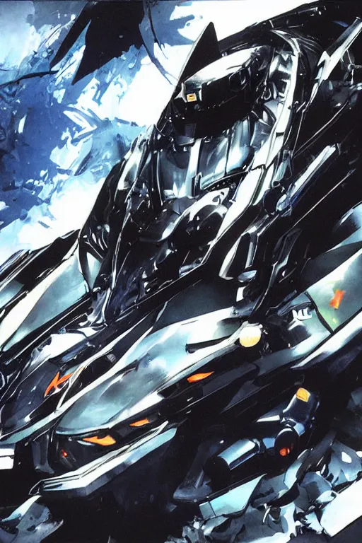 Image similar to a batmobile painted by yoji shinkawa