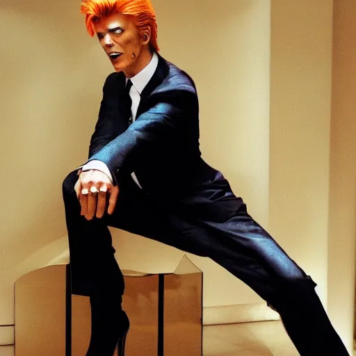 Prompt: a photo of kira yoshikage played by david bowie, elegant, fabulous, award winning