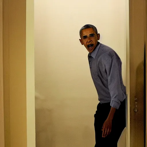 Image similar to barack obama escaping the backrooms, scp, horror, drama, cinematic, grunge film