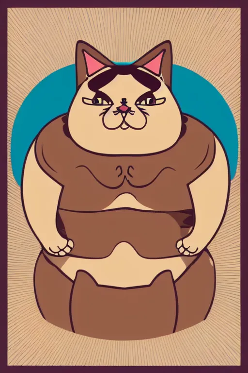 Image similar to Portrait of a cat that is a sumo wrestler, sticker, colorful, illustration, highly detailed, simple, smooth and clean vector curves, no jagged lines, vector art, smooth