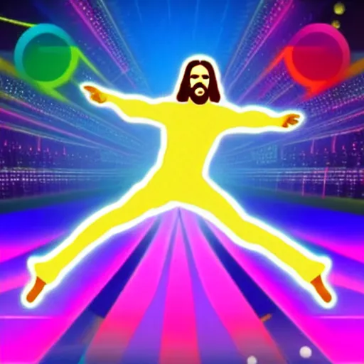 Prompt: jesus in just dance game