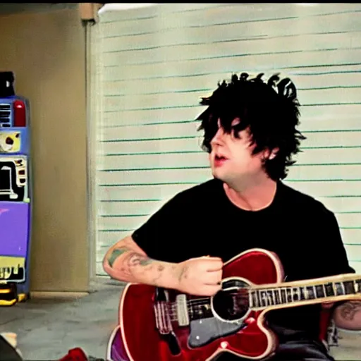 Image similar to a screenshot of Billie Joe Armstrong in Family Guy, low quality, vhs quality,