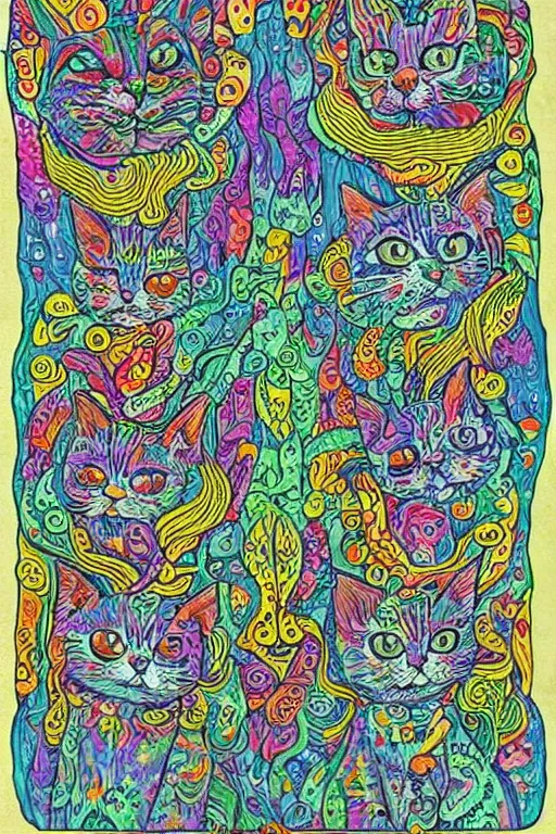 Image similar to Psychedelic cats in the style of Louis Wain