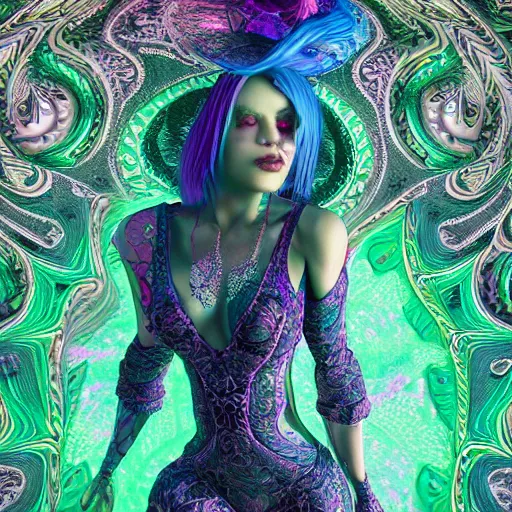 Image similar to psychadelic witch, hyper detailed, flowing psychadelic background intricate and detailed, ornate 8 k gorgeous intricate detailed, octane render