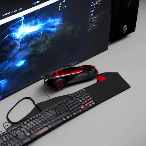 Image similar to tesla gaming setup, high detail, octane render,