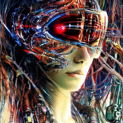 Image similar to a simple concept art portrait of a predatory robotic species. an award winning yoshitaka amano digital art poster color painting. a masterpiece by james gurney. poster colour on canvas.