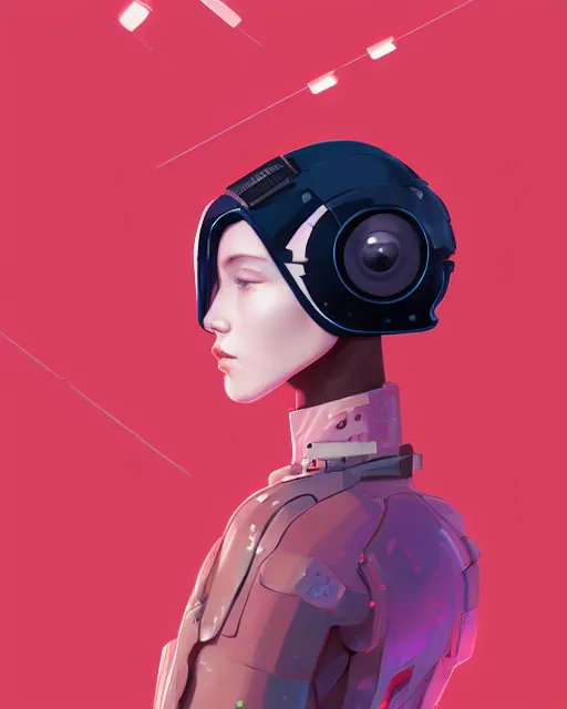 Prompt: highly detailed full body shot of androgynous girl, by hsiao - ron cheng and artgerm, blade runner 2 0 4 9, scorched earth, cassette futurism, modular synthesizer helmet, the grand budapest hotel, glow, digital art, artstation, pop art