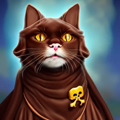 Image similar to chocolate burmese cat in pirate robes, artstation, fantasy