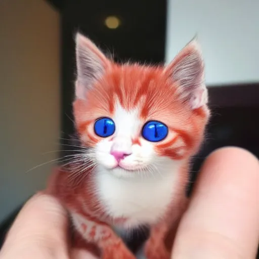 Prompt: adorable crimson kitten with violet eyes