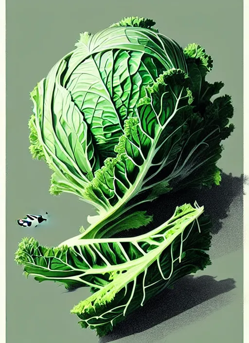 Image similar to highly detailed portrait of a cabbage in the shape of a gigachad, by atey ghailan, by greg rutkowski, by greg tocchini, by james gilleard, by joe fenton, by kaethe butcher, gradient green, black, cream and white color scheme, trending in pinterest, award winning details