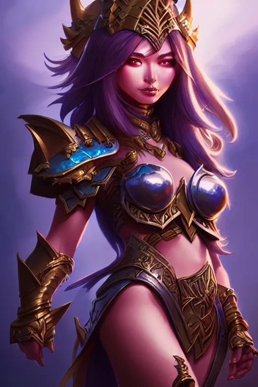 Image similar to sakimi chan, fantasy armor, detailed face, dynamic lighting, tony sart