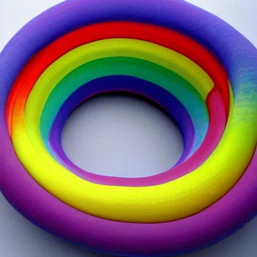 Prompt: a torus made of rainbow. a torus with the texture of rainbow.