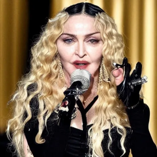 Prompt: Madonna as an agent of men in black