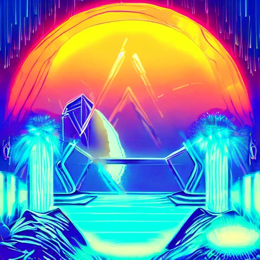 Image similar to a ancient portal to another dimension, retrowave art, trending on art station