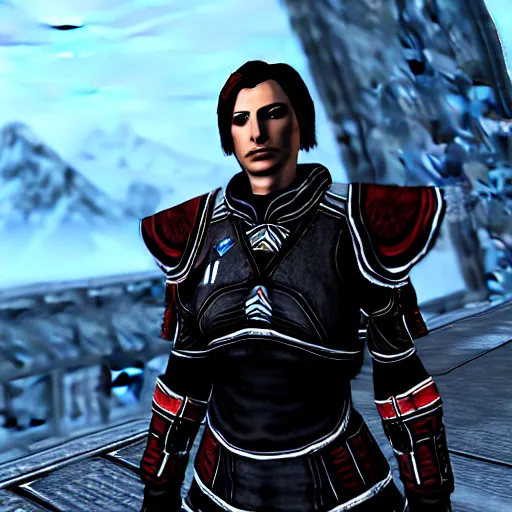 Image similar to video game screenshot of commander shepard in skyrim