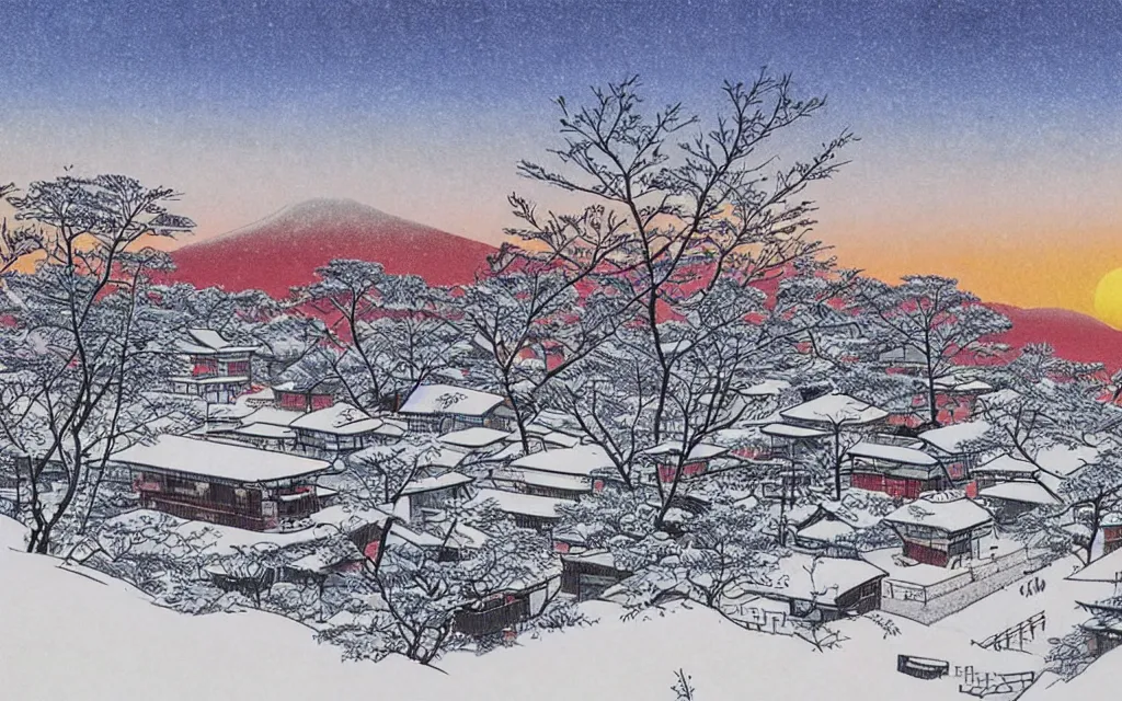 Image similar to 🌅 🌨 ❄⛩. shin - hanga.