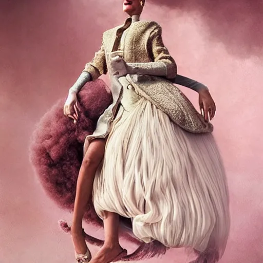 Image similar to a brown woman wearing a candy floss armor. super detailed. layered. textured. award winning. refracted lighting. fragile. by ray caesar. by louise dahl - wolfe, by andrea kowch. surreal photography.