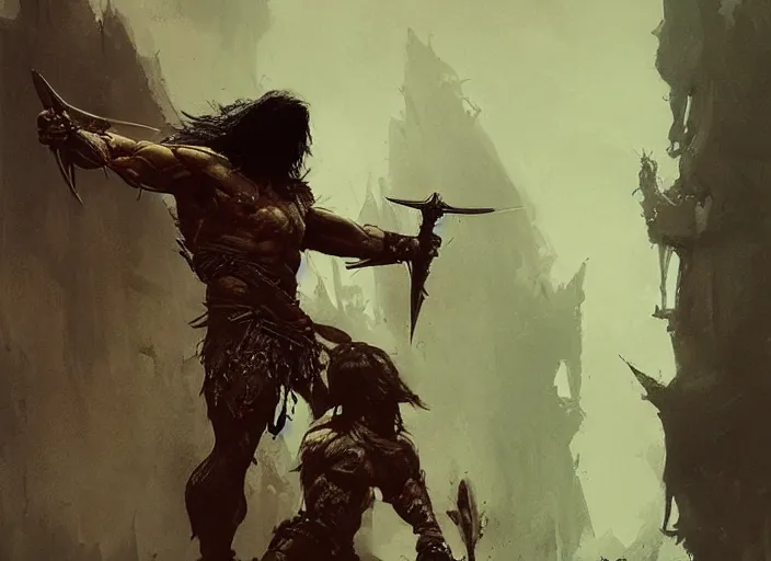 Image similar to conan the barbarian, intricate, elegant, highly detailed, john park, frazetta, sparth, ruan jia, jeffrey catherine jones