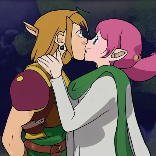 Image similar to female link and malon kissing