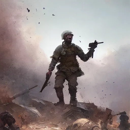 Image similar to a soldier screaming during an battlefield, Matte painting , detailed painting, greg rutkowski