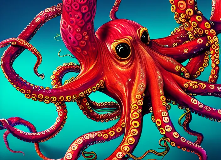 Prompt: highly detailed tentacles, digital art, octopus, tentacles, detailed tentacles, bold colors, gradient, 8k, trending on artstation