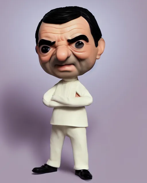 Image similar to mr bean as a funko pop!, studio lighting, white background, single body, no shadow, blender, trending on artstation, 8 k, highly detailed