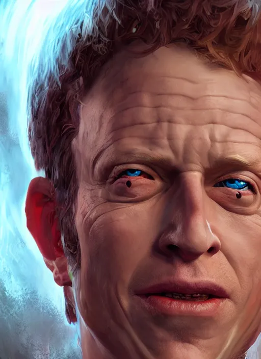 Image similar to An epic fantasy comic book style portrait painting of Danny Elfman, unreal 5, DAZ, hyperrealistic, octane render, cosplay, RPG portrait, dynamic lighting