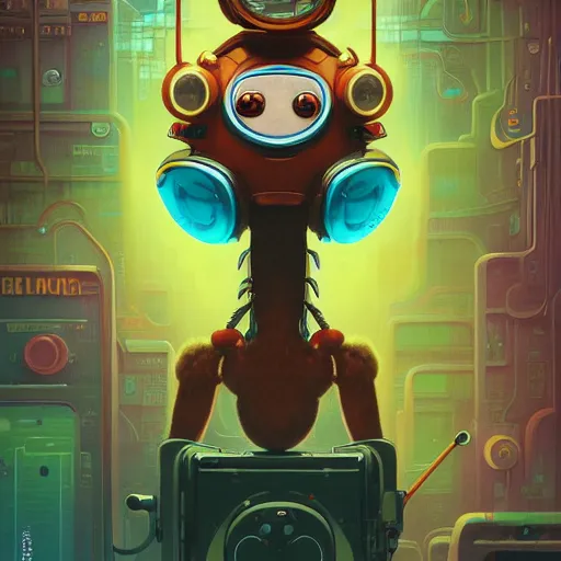 Image similar to cheburashka futurama cyberpunk portrait by gaston bussierre and charles vess and james jean and erik jones and rhads, inspired by rick and morty, epic, funny, huge scale, beautiful fine face features, intricate high details, sharp, ultradetailed