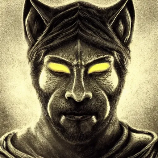 Image similar to photorealistic khajit from skyrim in the style of michael whelan and gustave dore. hyperdetailed photorealism, 1 0 8 megapixels, fully clothed, lunar themed attire, amazing depth, glowing rich colors, powerful imagery, psychedelic overtones, 3 d finalrender, 3 d shading, cinematic lighting, face portrait, artstation concept art