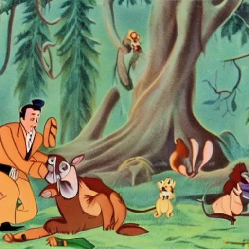 Image similar to 1940s disney film about talking forest animals super high detail