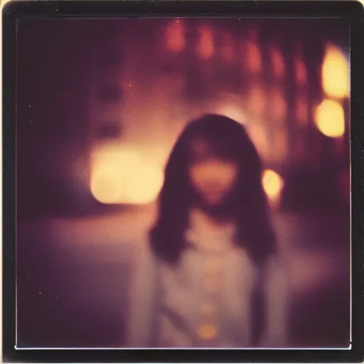 Image similar to portrait of a girl in the city street at night, bokeh, long exposure, polaroid sx - 7 0 instant film