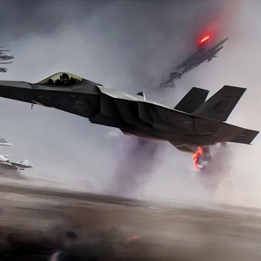 Image similar to A dragon being shotdown with a missile from an F-35 fighter jet, by Cedric Peyravernay, highly detailed, excellent composition, cinematic concept art, dramatic lighting, trending on ArtStation