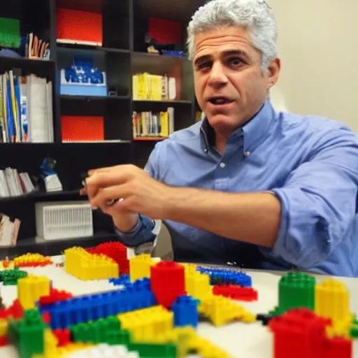 Image similar to Yair Lapid playing with legos in his office, detailed