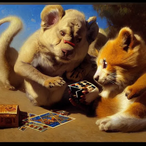 Prompt: cute animal playing game, highly detailed painting by gaston bussiere, craig mullins, j. c. leyendecker, 8 k