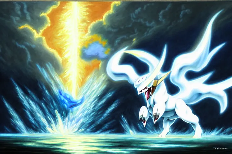 Prompt: a dramatic and detailed oil painting of absol from pokemon and a natural disaster by thomas cole and ken sugimori