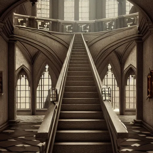 Image similar to mc escher hogwarts stairs, highly detailed, 4 k, hdr, award - winning, octane render, artstation