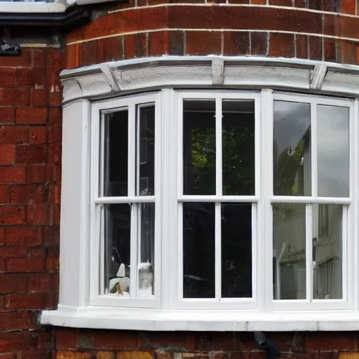 Prompt: many builders inspecting and discussing sash window, dramatic