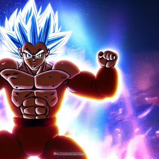 Image similar to an orangutan in dragon ball z going ultra instinct, 4 k, hyper realistic, dslr, high resolution, landscape, beautiful, anime, super saiyan, ultra instinct